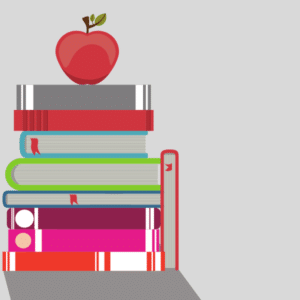 A stack of book with an apple on top