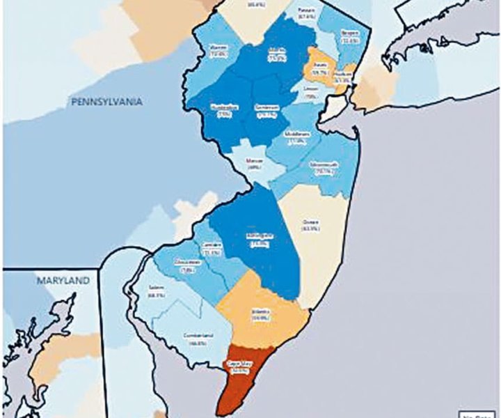 According to Census 2010 data, Hudson County which Jersey City belongs to and Atlantic County which Atlantic City belongs to are among the lowest response rates areas. Courtesy of HTC 2020 Maps.
