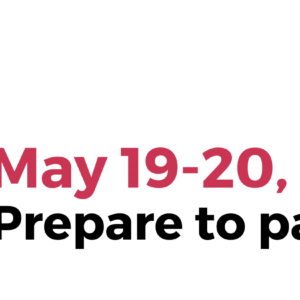 Decoration only: A circular red logo with the words "May 1920, 2022, Prepare to partner" written across a white background.