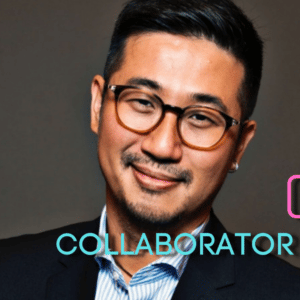 A headshot of Paul Cheung behind blue and pink text that reads, "Collaborator Q+A."