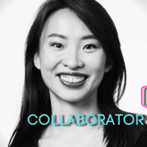 A headshot of Jin Ding behind blue and pink text that reads, "Collaborator Q+A."