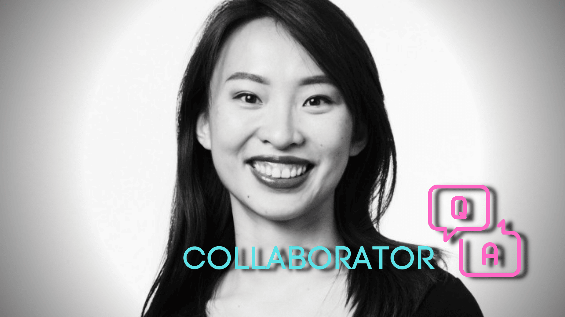 A headshot of Jin Ding behind blue and pink text that reads, "Collaborator Q+A."
