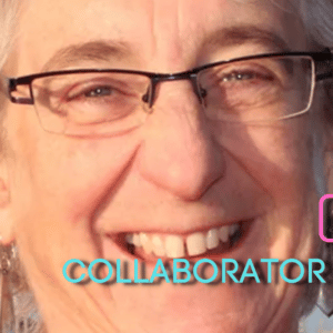 A headshot of Mollie Kabler behind blue and pink text that reads, "Collaborator Q+A."