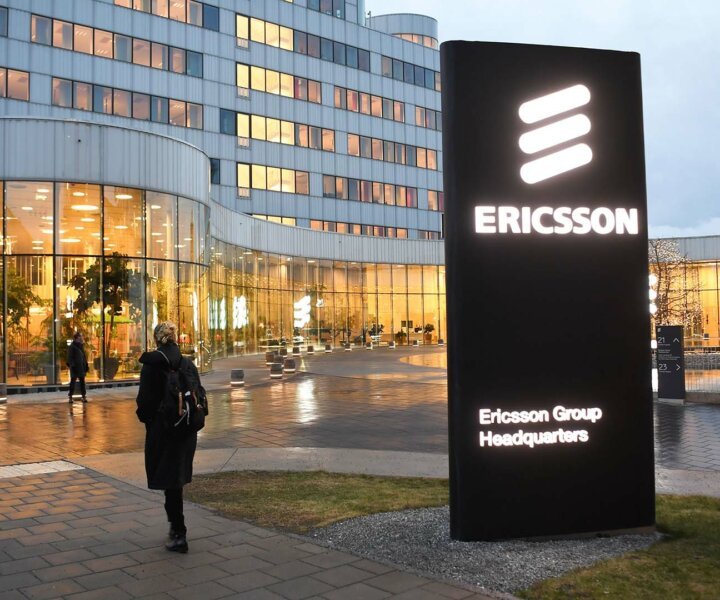 A woman walks past the Ericsson headquarters in Stockholm, Sweden, on January 24, 2020. - Swedish telecom giant Ericsson presented the company's fourth quarter and 2019 full year result. (Photo by Fredrik SANDBERG / various sources / AFP) / Sweden OUT (Photo by FREDRIK SANDBERG/TT News Agency/AFP via Getty Images)