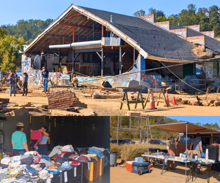 Photos of relief efforts from Asheville, NC in the aftermath of Hurricane Helene (Credit: Mike Amditis and Caitlin Fogarty, Made In Bus)